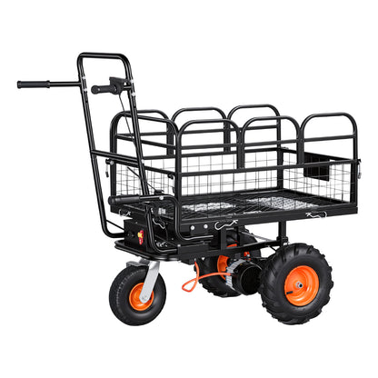 Electric Utility Cart, 36V 432Wh Battery Powered Electric Wagon, 500W Power Wheelbarrow with Brake, 500 lbs Load Heavy Duty Steel Garden Cart for Farm and Yard All Purpose Modular Cargo Bed