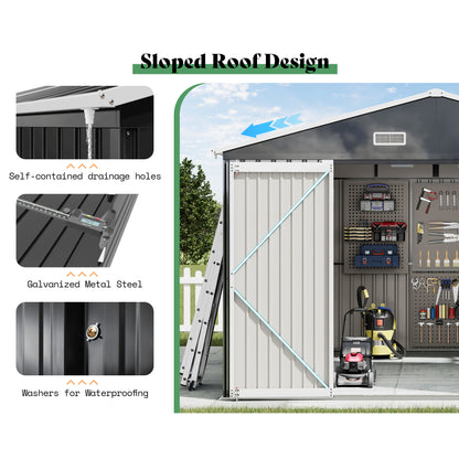 Jocisland 10X12X7 FT Galvanized Steel Storage Shed with 2 4-Pane Windows Hinged Double Doors, Outdoor Shed for Backyard, Garden, Patio