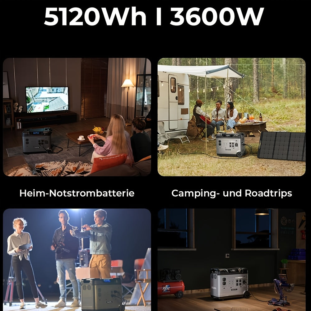 OUKITEL P5000 Pro 3600W Solar Generator, Optional 500W Solar Panels, 5120Wh Solar Power Station with 5 AC Outlets (5000W Peak), 1800W Fast Charging, Emergency Battery Backup for Home, Camping & RV (Free 30W Solar Panel)
