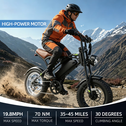 Electric Bike for Adults, 48V 15.6Ah Removable Battery, 19.8MPH Top Speed, 35-45 Mile Range, 16"x4" Tire, Double Shock Absorber, Dual Disc Brakes, High Carbon Steel Frame
