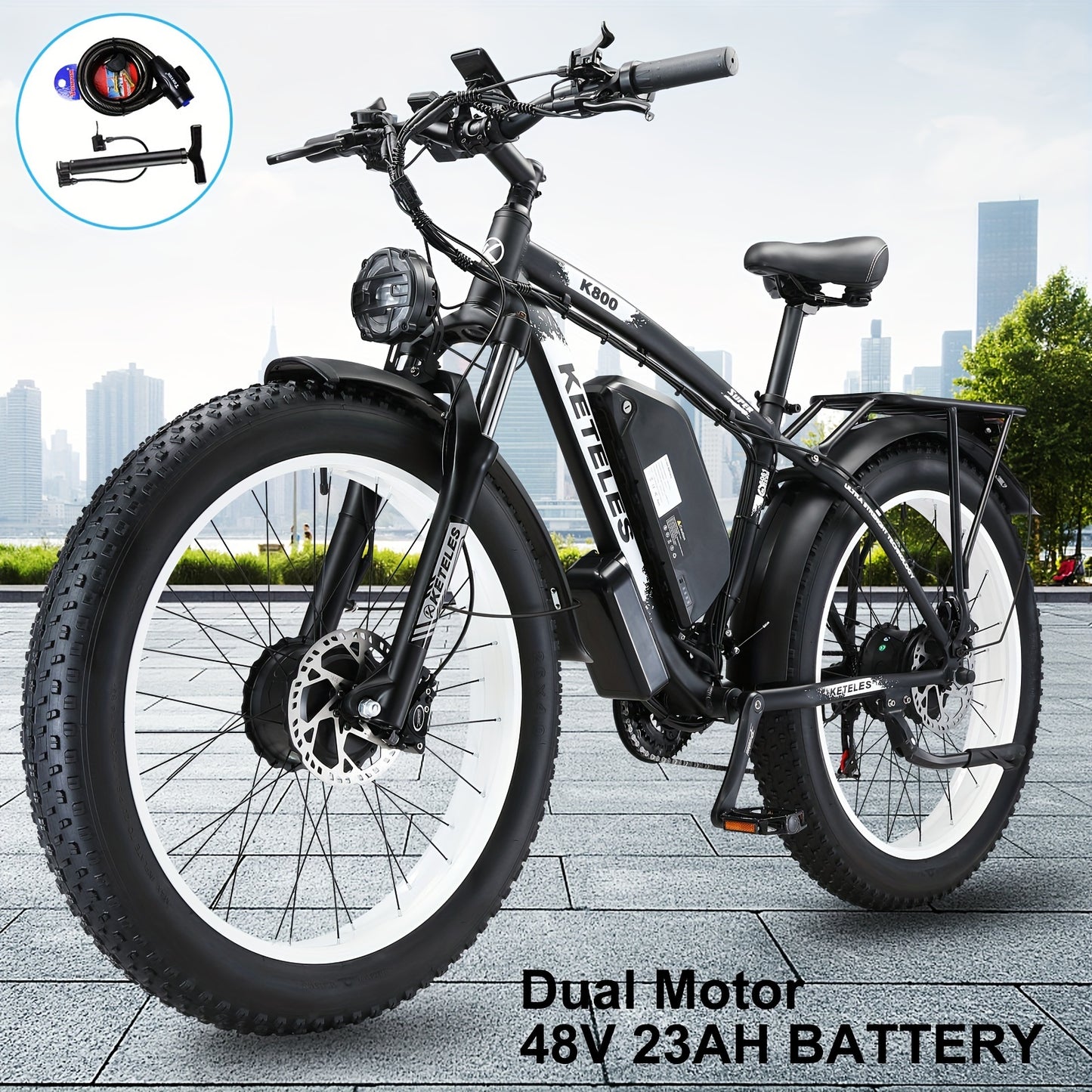 26" Electric Bike For Adults, 7 Speed Electric Scooter With 48V 1104Wh Removable Lithium-Ion Battery, 500W Brushless Motor, 19mph, Up To 50 Miles, Electric Dirt Bike, Dual Motor