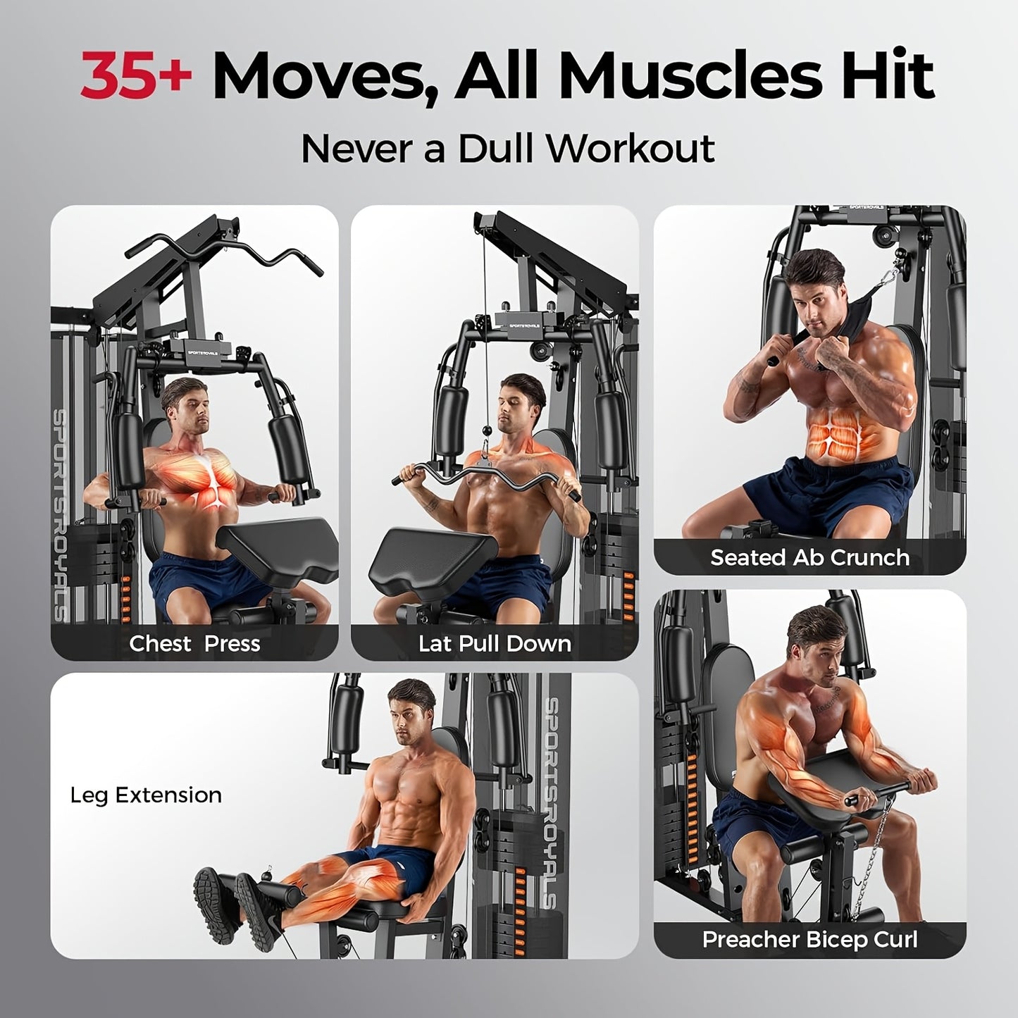 For Home Gym, Multifunctional Workout Station with Leg Press, 150LBS Weight Stack Full Body Workout Equipment for Home Exercise Fitness Strength Training. Suitable for Fitness Men/Women, Without Battery