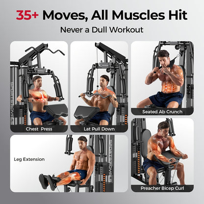 For Home Gym, Multifunctional Workout Station with Leg Press, 150LBS Weight Stack Full Body Workout Equipment for Home Exercise Fitness Strength Training. Suitable for Fitness Men/Women, Without Battery