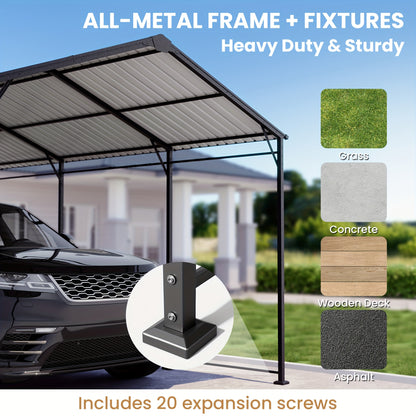 10x20ft Flat Roof Carport, Heavy Duty Iron Garage For Car, Truck, SUV - Dark Grey Outdoor Vehicle Shelter With Straight Top, Parking Canopy For Driveway, RV, Boat