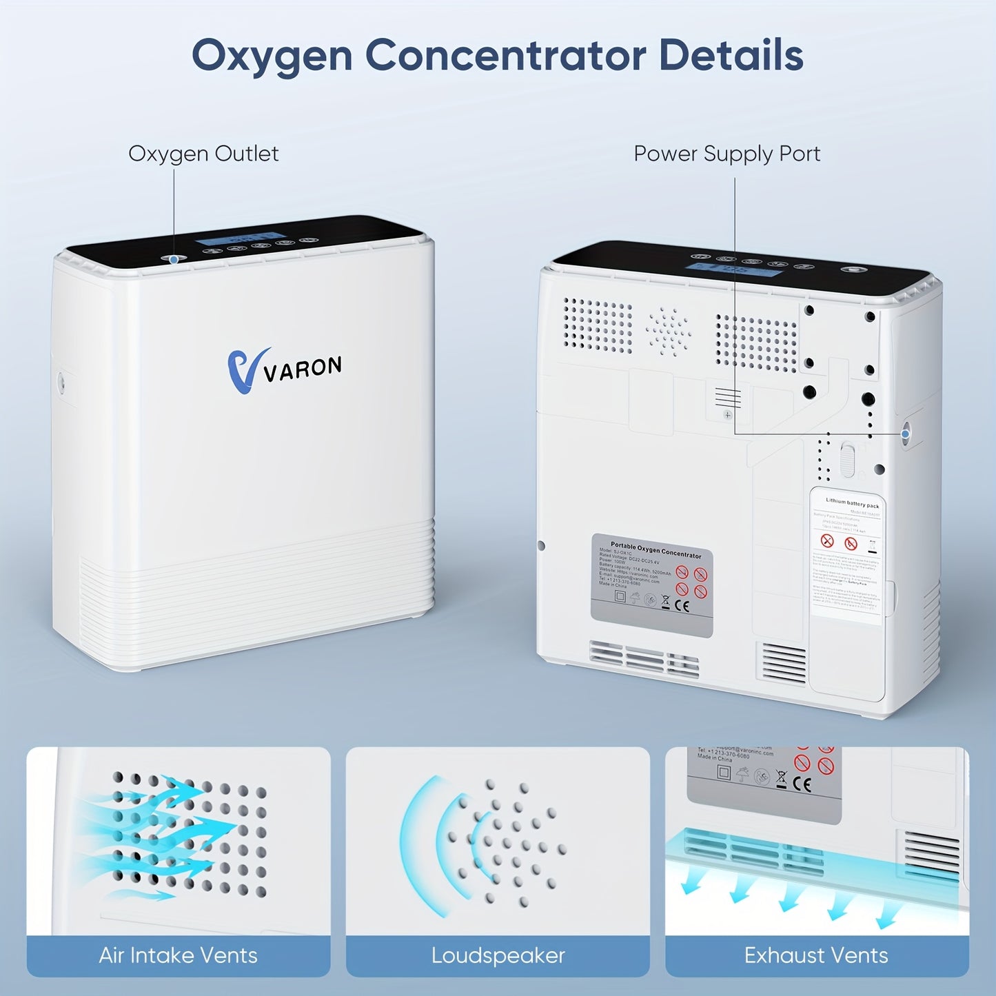 High 90% Concentration Multiple Charging Options, 1.59gal Adjustable Continuous Flow Oxygen Generator Machine with Backpack for Travel Use