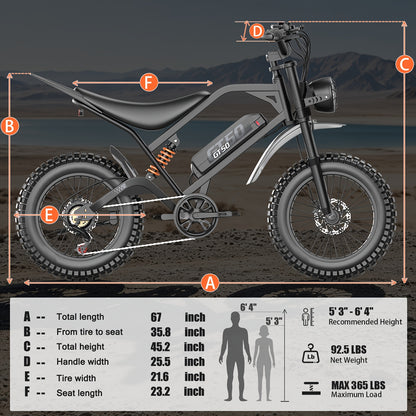 Electric Bike for Adults Teens, 749W Peak Off-Road Ebike, 27.9MPH And 65Miles, 20 X 3In Portable Electric Bike, Dual Suspension And Dual Brake, Commuting Ebike with Long-Seat, 365LBS