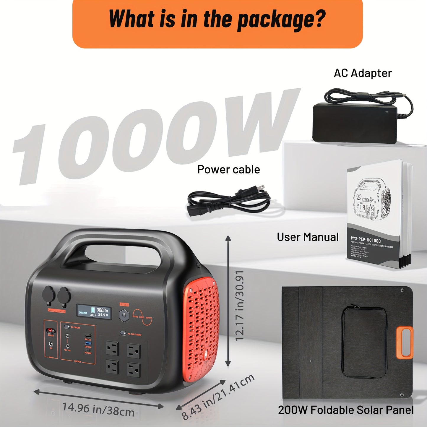 1000W Portable Power Supply Featuring a 200W Solar Panel, 1075Wh Lithium Battery Backup, 120V/1000W AC Outlet, Solar Generator, Ideal for Home, RV, Outdoor Activities, Camping, And Emergency Situations