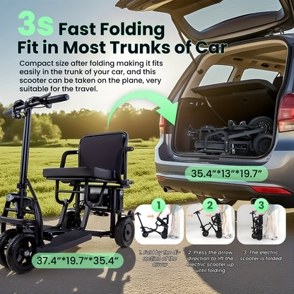 Mobility Scooters for Seniors, Dual Front Wheels, Autopilot Cruise Control, Airline Approved, 20 Miles Electric Scooter, 3 Gear Speed, Ultra Lightweight Folding Scooter