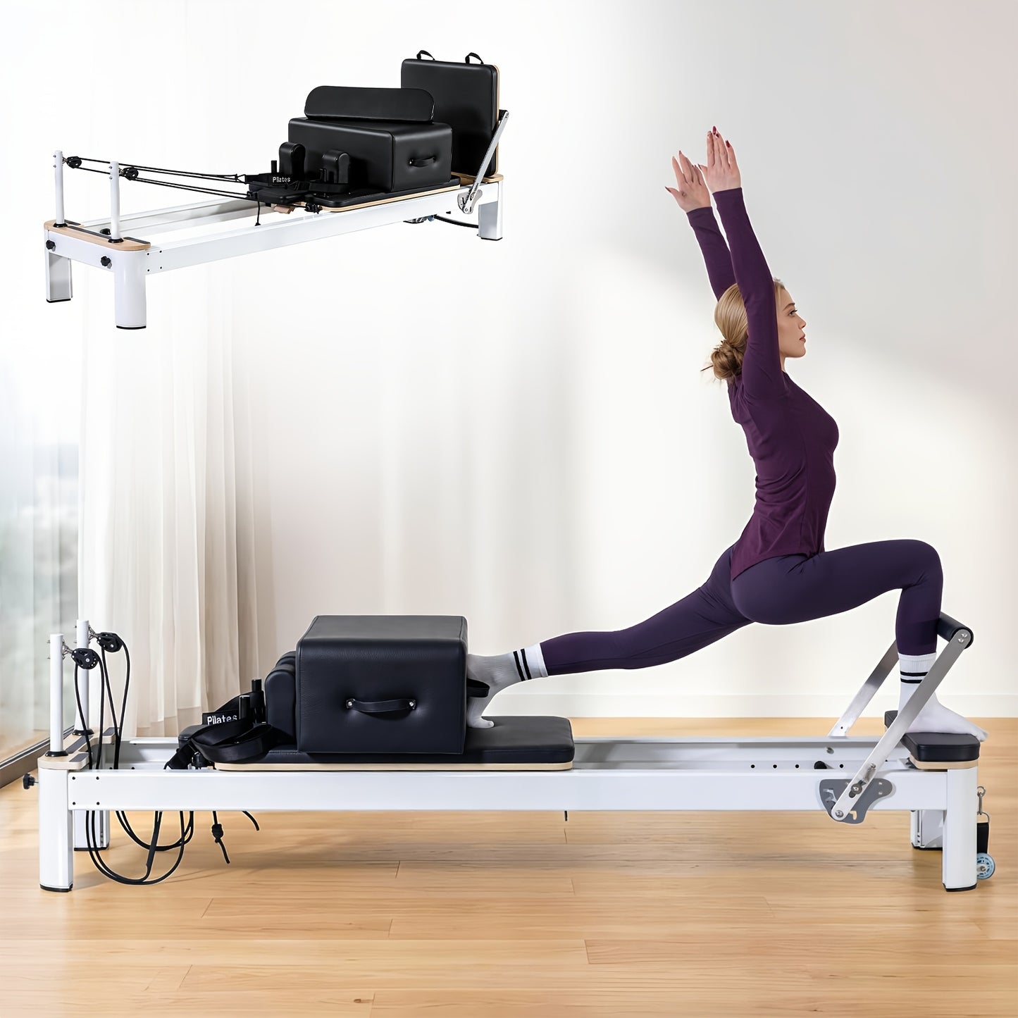 Pilates Reformer Machine, 95" Foldable Studio Grade Pilates Equipment with Adjustable Reformer Heights for Gym, Studio And Home, Pilates Reformer with Jump Board