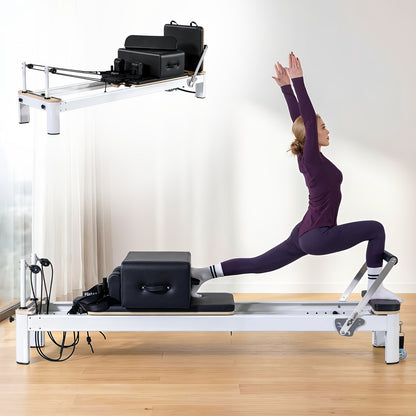 Pilates Reformer Machine, 95" Foldable Studio Grade Pilates Equipment with Adjustable Reformer Heights for Gym, Studio And Home, Pilates Reformer with Jump Board