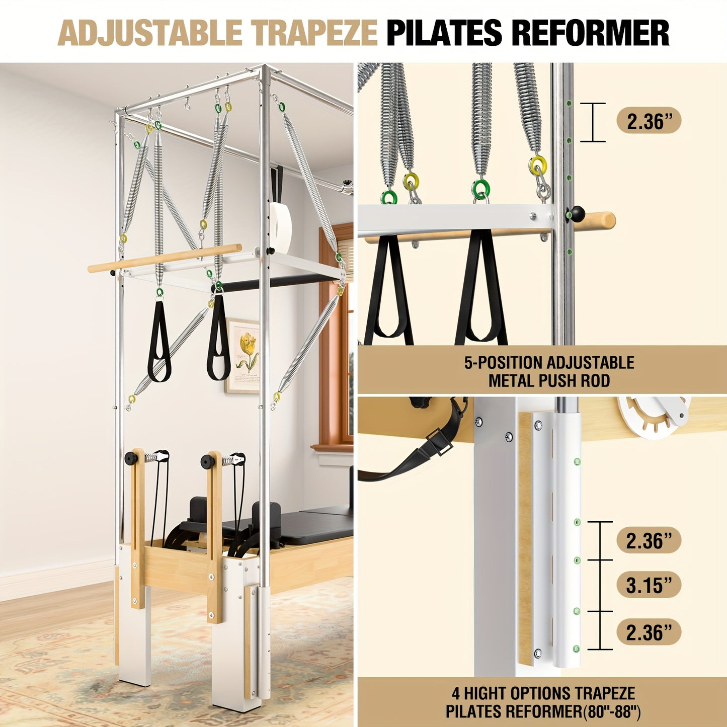 Pilates Equipment for Studios, for Cadillac Pilates Reformer Trapeze Pilates Reformer Machine for Home Gym, Pilates Exercise Equipment with Jump Board, Adjustable Resistance