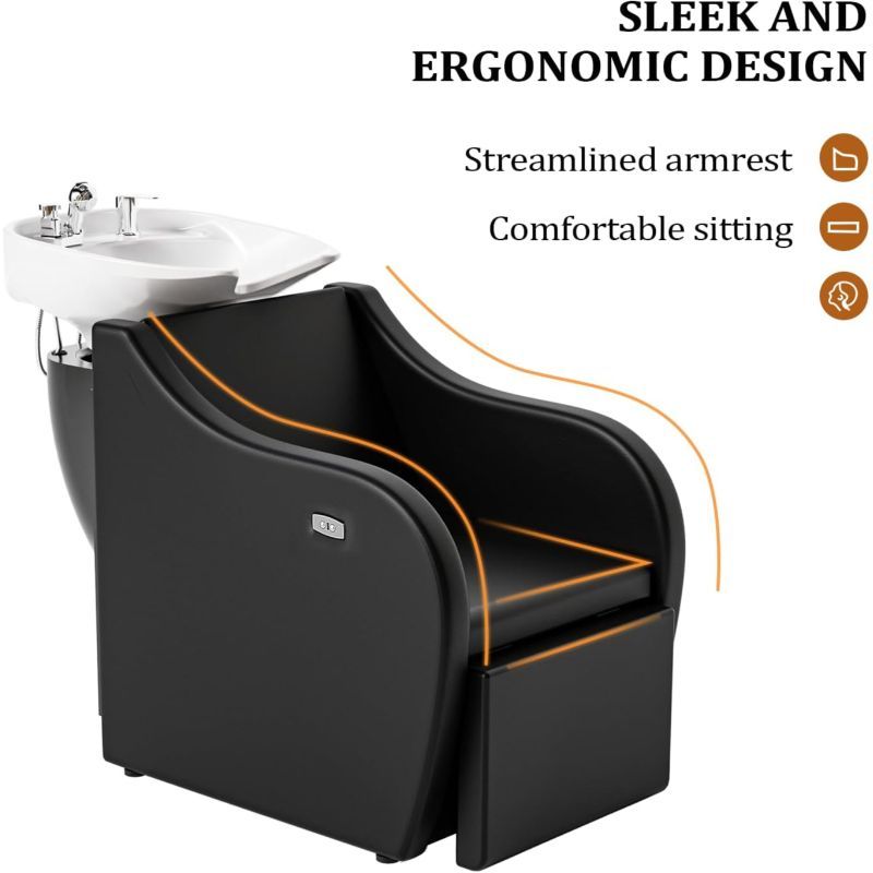 OmySalon Shampoo Sink for Salon, Hair Wash Chair with White Porcelain Shampoo Bowl, Electric Shampoo Station Backwash Barber Chair, Beauty Spa Massage Hairdressing Equipment