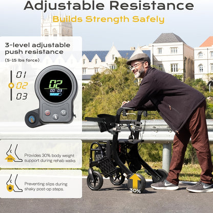 Sinceborn 4in 1 Rollator Walker Electric Wheelchair Combo, Electric Rollator Walker with Power Assist, Foldable Lightweight Transport Wheelchair, 600W Magnesium Alloy Motor Ideal for Elderly Rehab