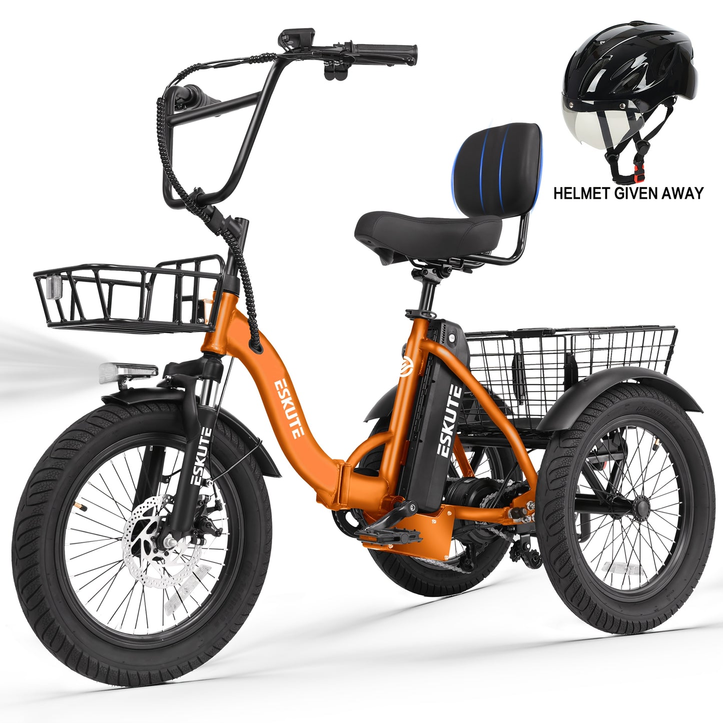 ESKUTE Tricycle for Adults, Folding Trike 18X3.0 Tire Ebike, 624Wh(48V 13AH) Removable Battery, Step-Thru 3 Wheel Electric Bicycle, Up to 55 Miles, Unisex