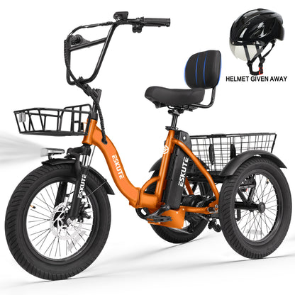 ESKUTE Tricycle for Adults, Folding Trike 18X3.0 Tire Ebike, 624Wh(48V 13AH) Removable Battery, Step-Thru 3 Wheel Electric Bicycle, Up to 55 Miles, Unisex