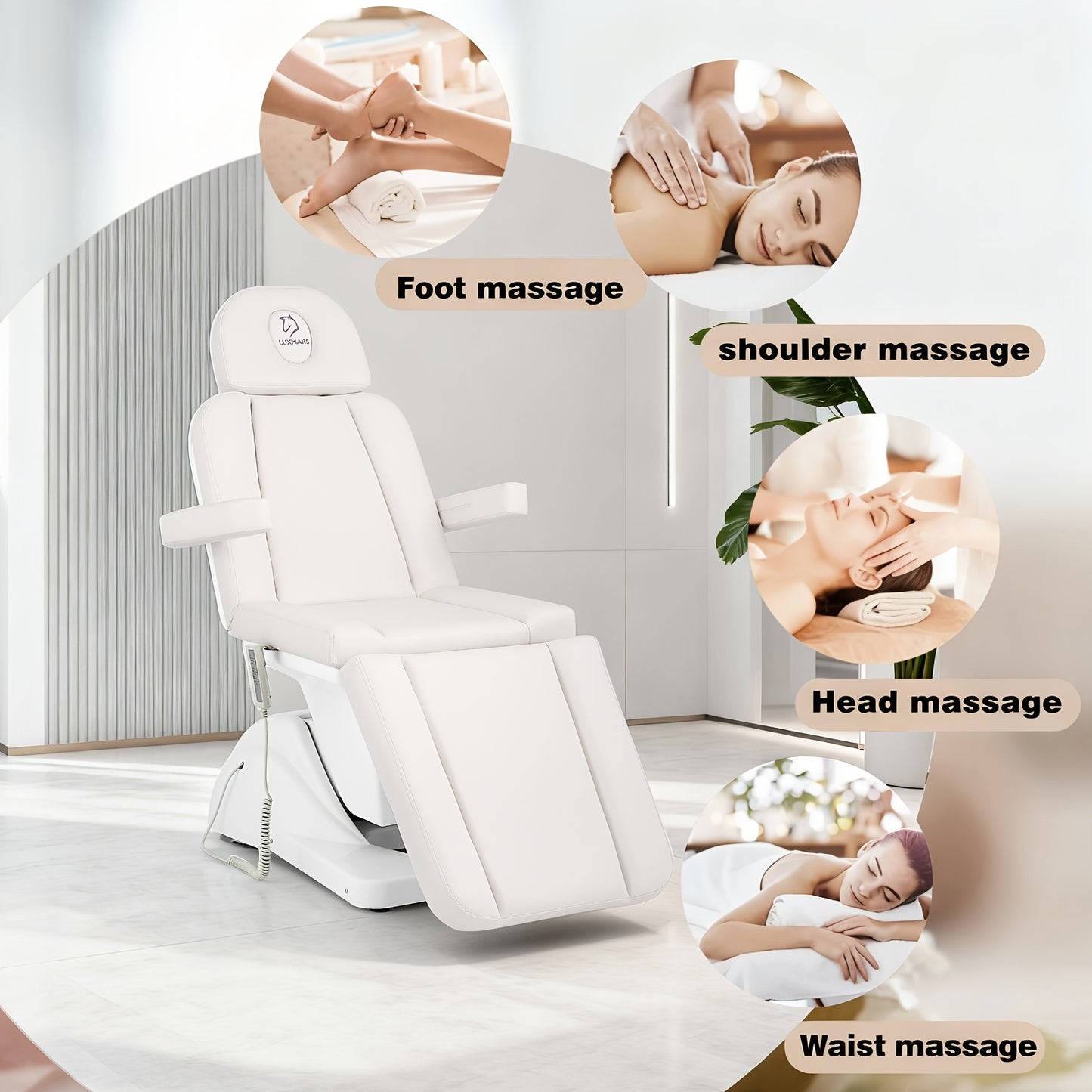 Electric Facial Chair Height Adjustable Tattoo Chair Electric Adjustable Angle Lash Bed with Hydraulic Stool Equipment Massage Chair with 3 Adjustable Electrical Motors