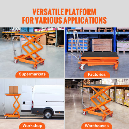 Hydraulic Lift Table Cart, 770/1760lbs Capacity 59" Lifting Height, Manual Double Scissor Lift Table with 4 Wheels and Non-slip Pad, Hydraulic Scissor Cart for Material Handling and Transportation