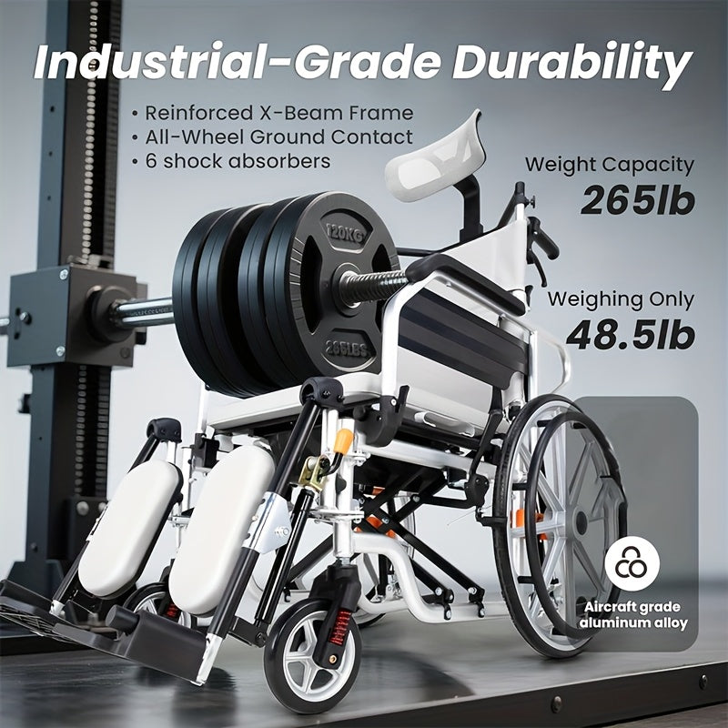 4-in-1 Reclining Wheelchairs, Waterproof Shower Bathroom Wheelchair, Transport Wheelchairs with Elevating Leg Rests And Potty- 18.5" Wide Seat Heavy Duty Recliner Wheel Chair for Seniors & Adults