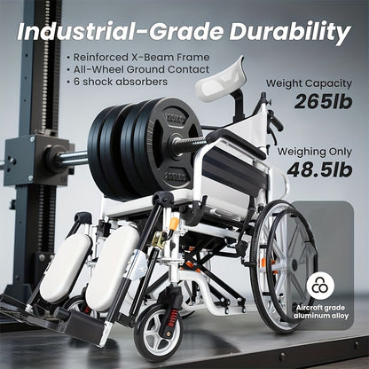 4-in-1 Reclining Wheelchairs, Waterproof Shower Bathroom Wheelchair, Transport Wheelchairs with Elevating Leg Rests And Potty- 18.5" Wide Seat Heavy Duty Recliner Wheel Chair for Seniors & Adults