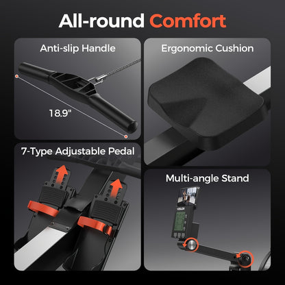 Rowing Machine for Home, Professional Adjustable Air Resistance Rower Machines with Self-Powered Monitor, 53.7'' Row Rail, Ergonomic Comfort Seat, Easy Storage.Suitable for Men/Women.