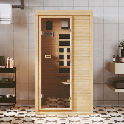 1-2 Person Indoor Infrared Sauna, 2.7'x2.3'-with A Half Glass, Full Spectrum Dry Sauna with Control Panel, Low EMF Far Infrared Sauna for Home Spa, Muscle Recovery, Patio & Backyard