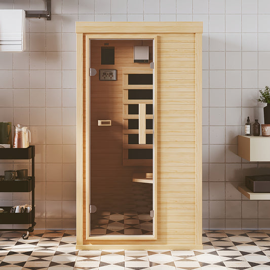 1-2 Person Indoor Infrared Sauna, 2.7'x2.3'-with A Half Glass, Full Spectrum Dry Sauna with Control Panel, Low EMF Far Infrared Sauna for Home Spa, Muscle Recovery, Patio & Backyard