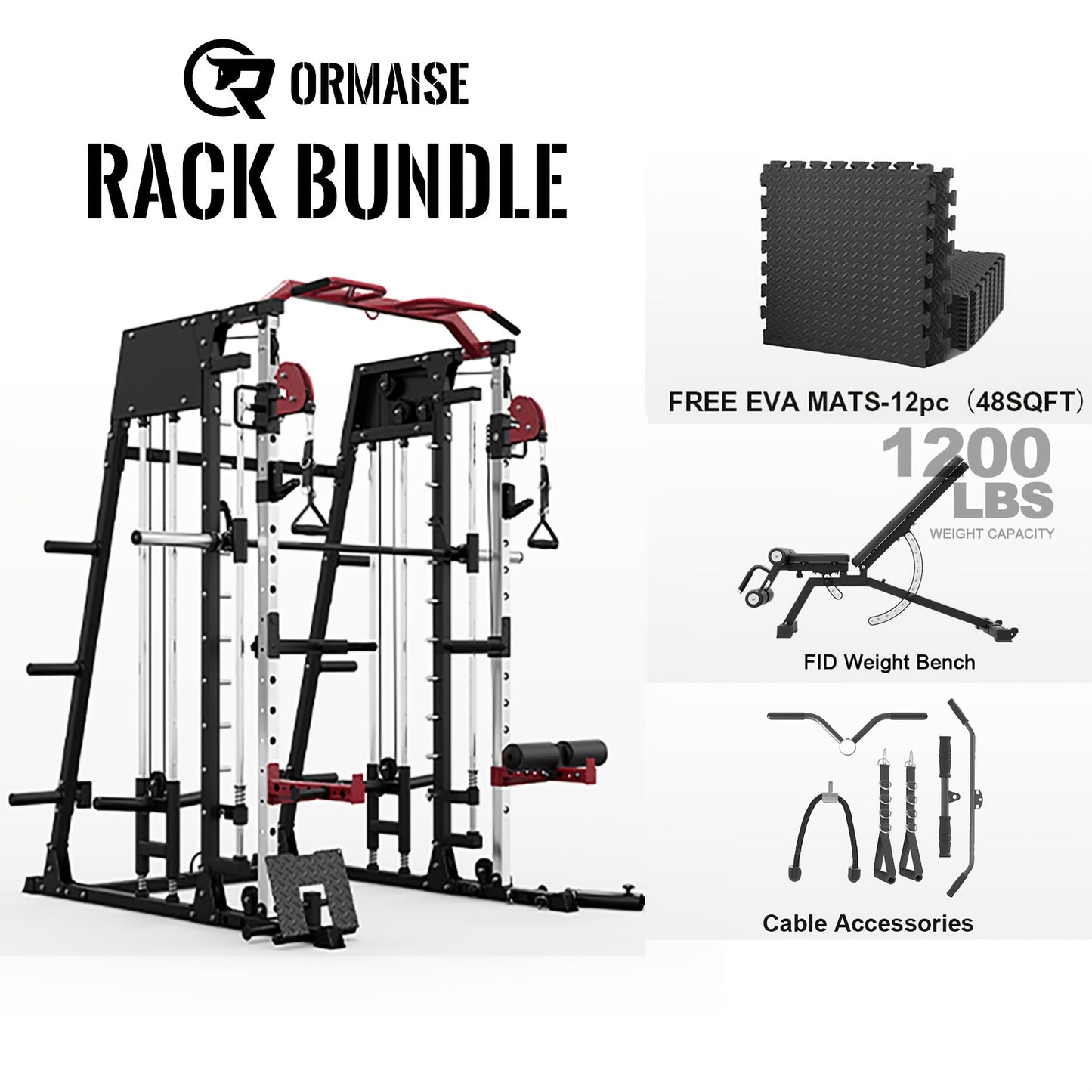 ALL-IN-ONE 2200lbs Smith Machine Home Gym, Squat Rack with LAT-Pull Down System & Cable Crossover Machine, Training Equipment with Weight Bar, 360° Landmine, Barbell Holders And Other Attachments, Total Body Strength Training Cage