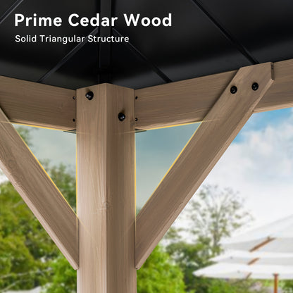 10' X 10' / 12' X 10' Outdoor Wooden Gazebo with Steel Double Roof, Cedar Pavilion for Patio, Garden And Backyard Use