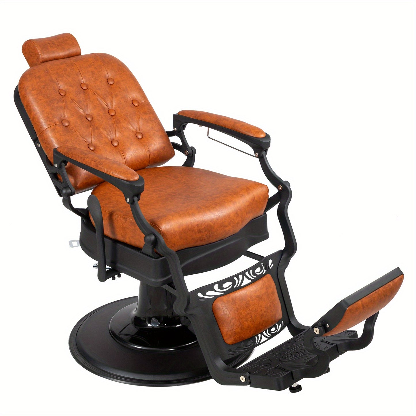 Heavy Duty Vintage Recline Barber Chair Hydraulic with Headrest, Supports up to 700lbs & 360° Rotatable, Professional Salon Beauty Spa Shampoo Equipment, Square Twill Backrest - Brown