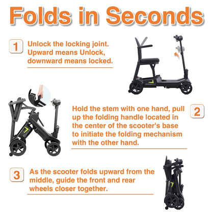 A Lightweight, Foldable Four-wheeled Electric Mobility Scooter Suitable For Seniors And Adults, Equipped With Dual Removable Batteries, Meeting Air Travel Standards, Offering A Long Range, And A Top Speed Of 5 Mph
