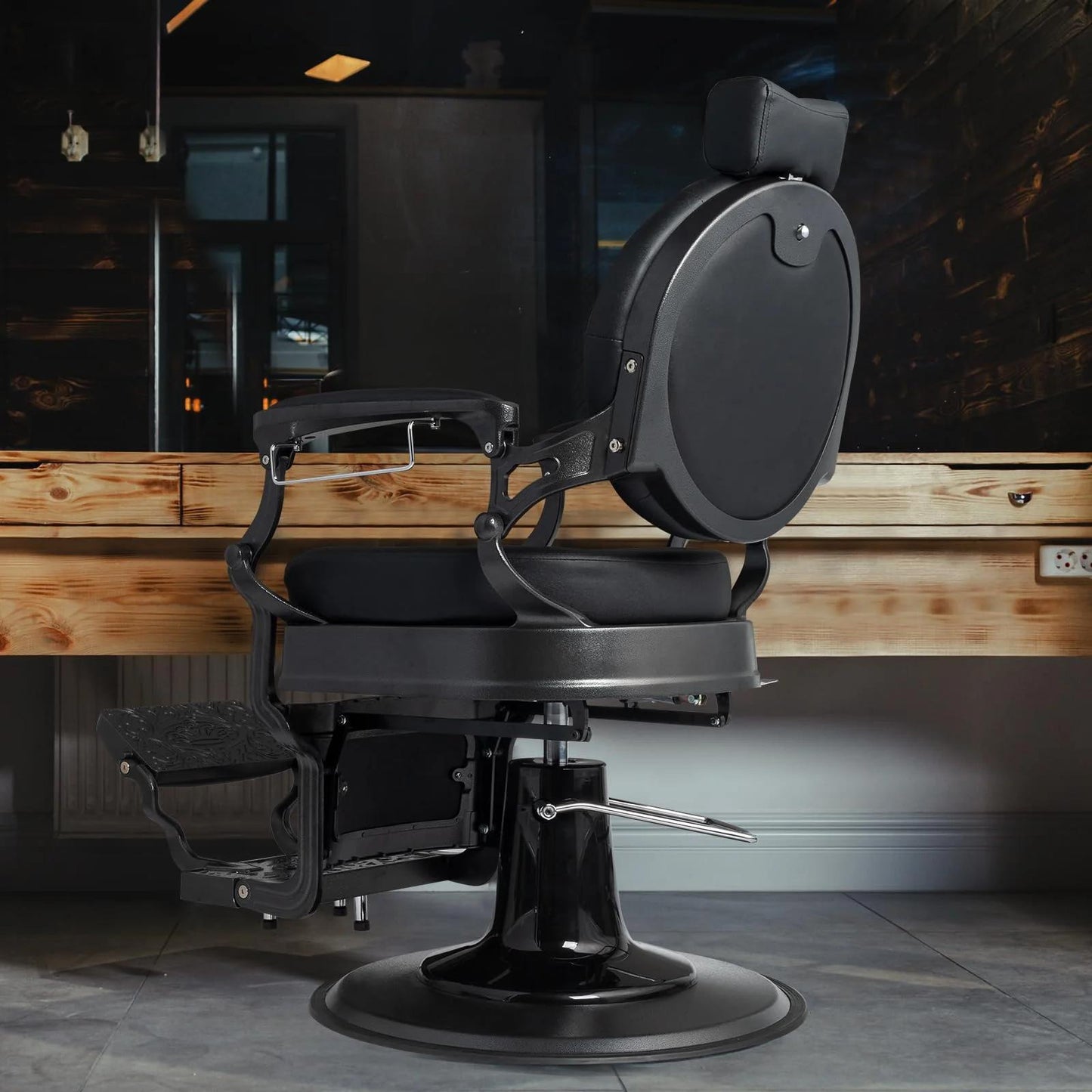 Heavy Industry Barber Shop Vintage Barber Chair, Hairdresser Reclining Salon Chair, Hydraulic Multi-function Barber Shop Beauty Spa Shampoo Hairdressing Equipment with Adjustable Headrest