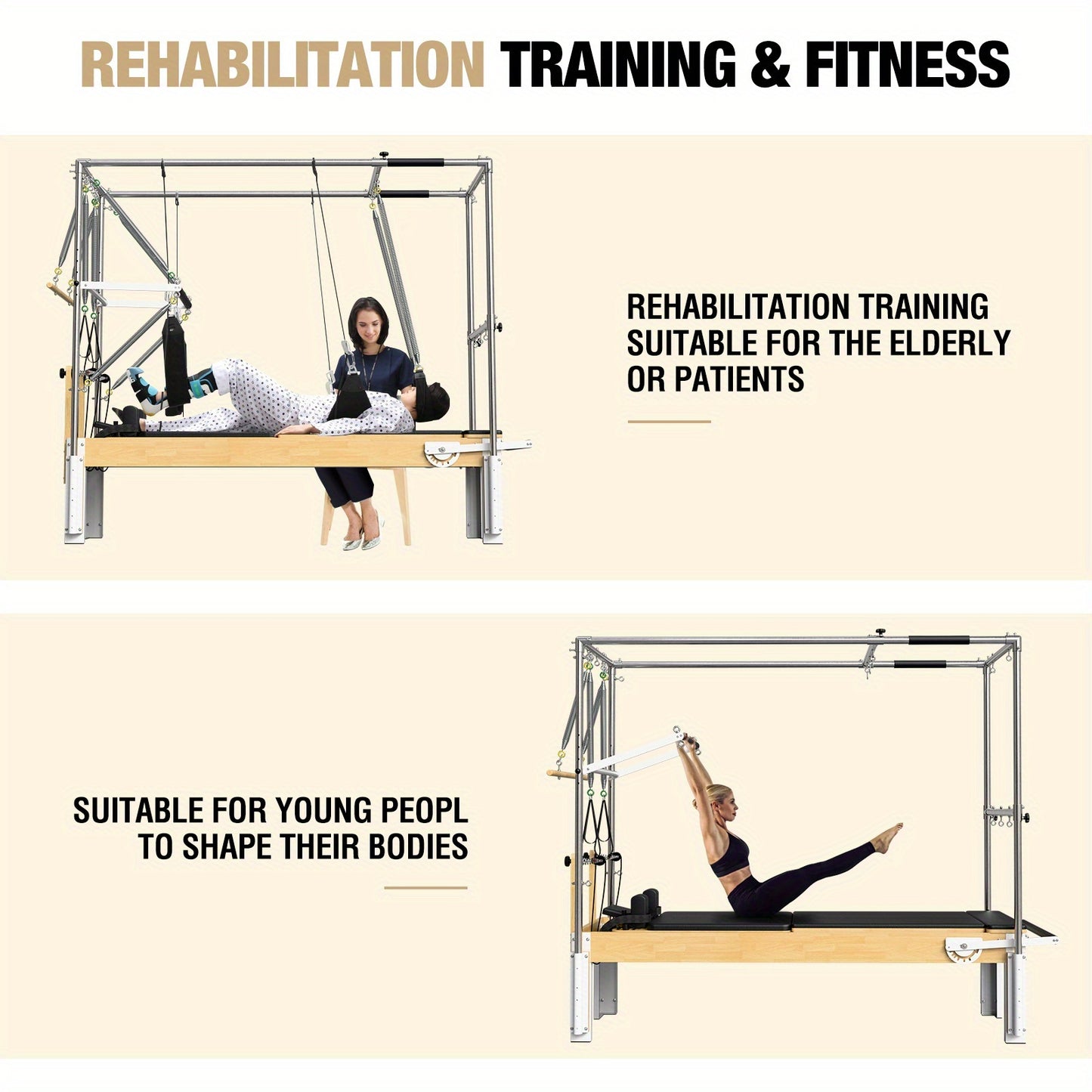 Pilates Equipment for Studios, for Cadillac Pilates Reformer Trapeze Pilates Reformer Machine for Home Gym, Pilates Exercise Equipment with Jump Board, Adjustable Resistance
