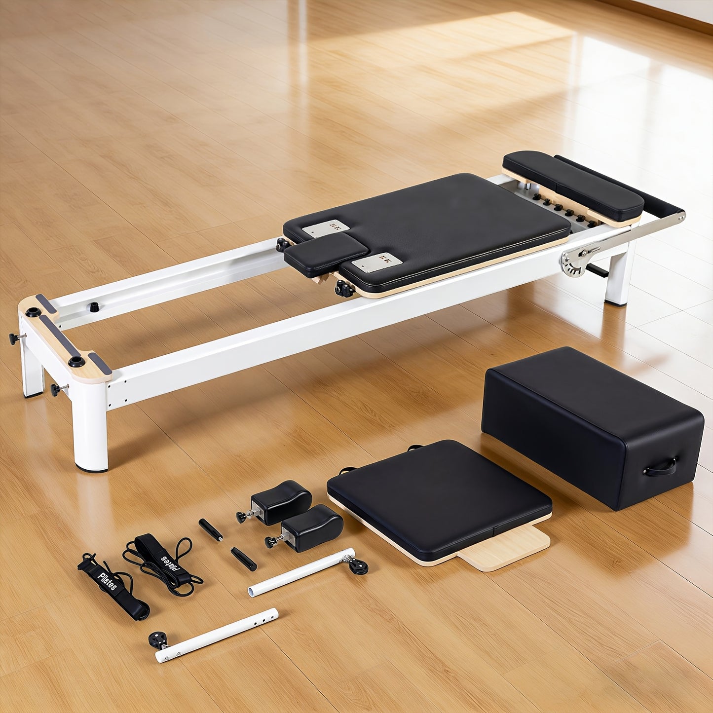 Pilates Reformer Machine, 95" Foldable Studio Grade Pilates Equipment with Adjustable Reformer Heights for Gym, Studio And Home, Pilates Reformer with Jump Board