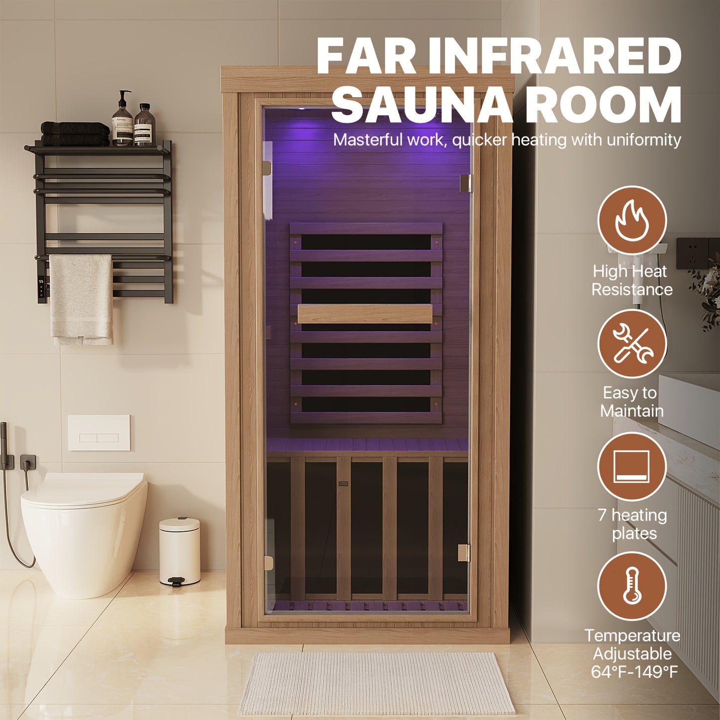1-2 Person Indoor Infrared Sauna, 2.7'x2.3'-with A Half Glass, Full Spectrum Dry Sauna with Control Panel, Low EMF Far Infrared Sauna for Home Spa, Muscle Recovery, Patio & Backyard