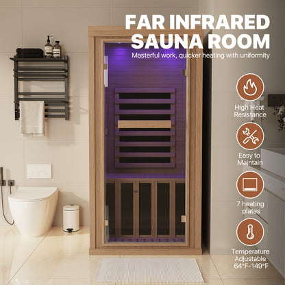 1-2 Person Indoor Infrared Sauna, 2.7'x2.3'-with A Half Glass, Full Spectrum Dry Sauna with Control Panel, Low EMF Far Infrared Sauna for Home Spa, Muscle Recovery, Patio & Backyard