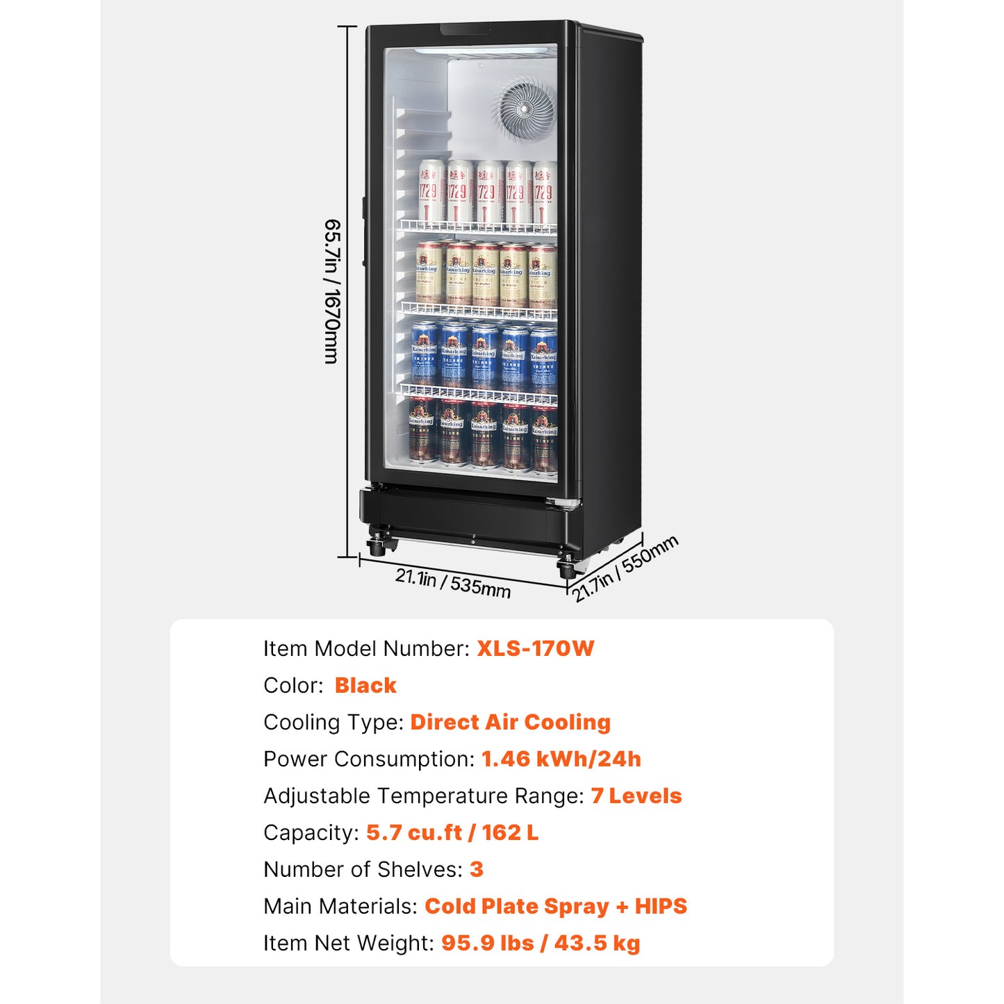 Commercial Merchandiser Refrigerator 5.7/8.1/11.47 CU.FT Glass Door Beverage Fridge