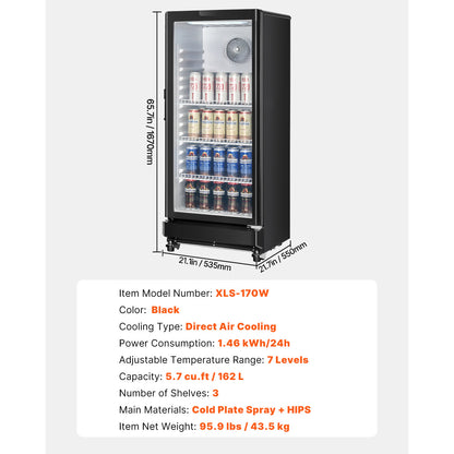 Commercial Merchandiser Refrigerator 5.7/8.1/11.47 CU.FT Glass Door Beverage Fridge