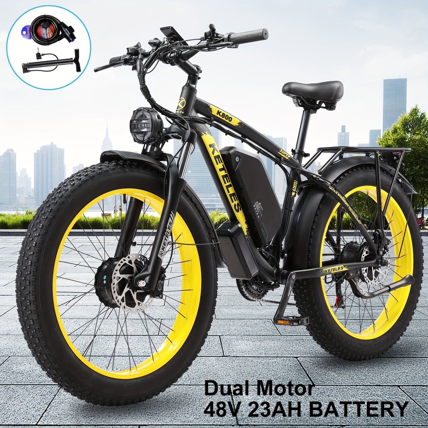 26" Electric Bike For Adults, 7 Speed Electric Scooter With 48V 1104Wh Removable Lithium-Ion Battery, 500W Brushless Motor, 19mph, Up To 50 Miles, Electric Dirt Bike, Dual Motor