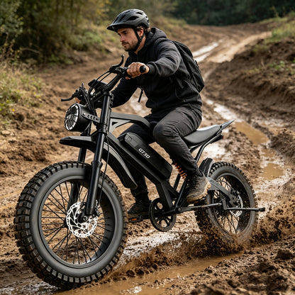 Electric Bike for Adults Teens, 749W Peak Off-Road Ebike, 27.9MPH And 65Miles, 20 X 3In Portable Electric Bike, Dual Suspension And Dual Brake, Commuting Ebike with Long-Seat, 365LBS