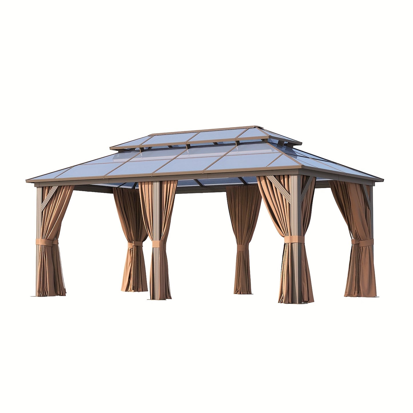 12'X20' Hardtop Gazebo, Aluminum Frame Permanent Pavilion with Curtains And Netting, Outdoor Polycarbonate Double Roof Canopy, for Patio, Lawns, Garden