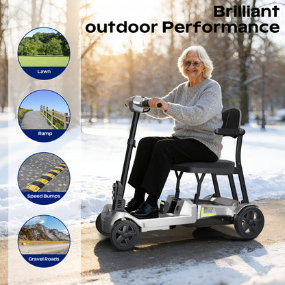 Foldable Powered 4 Wheel Mobility Scooter for Seniors, Lightweight Portable Electric Scooter for Adult, Dual Lithium Batteries, Climbing All Terrain Motorized Scooter with Headlight, Elderly Outdoor Riding, Liftable Handlebar