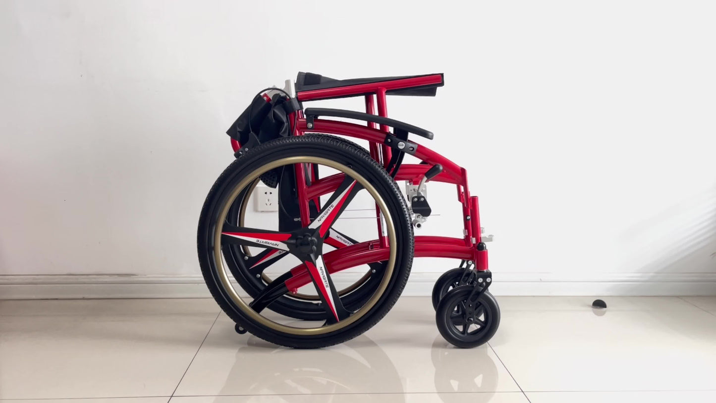 Lightweight Adult Wheelchair Self-Propelled, 33Lbs Foldable Aluminum Manual Wheelchair with Adjustable Footrests, Portable Travel Wheelchair 220Lbs Capacity