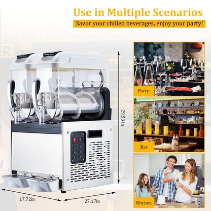 Commercial Slushy Machines with a Capacity of 30 Liters Or 8 Gallons, Featuring 860 Watts of Power, Made of Stainless Steel, Designed for Making Frozen Drinks And Margaritas, Includes a Self-Cleaning Function, Perfect for Cocktails, Restaurants