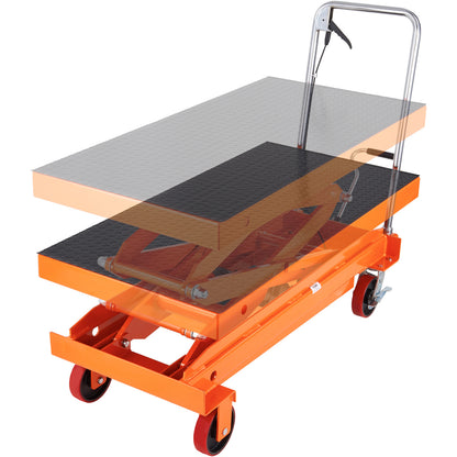Hydraulic Lift Table Cart, 770/1760lbs Capacity 59" Lifting Height, Manual Double Scissor Lift Table with 4 Wheels and Non-slip Pad, Hydraulic Scissor Cart for Material Handling and Transportation