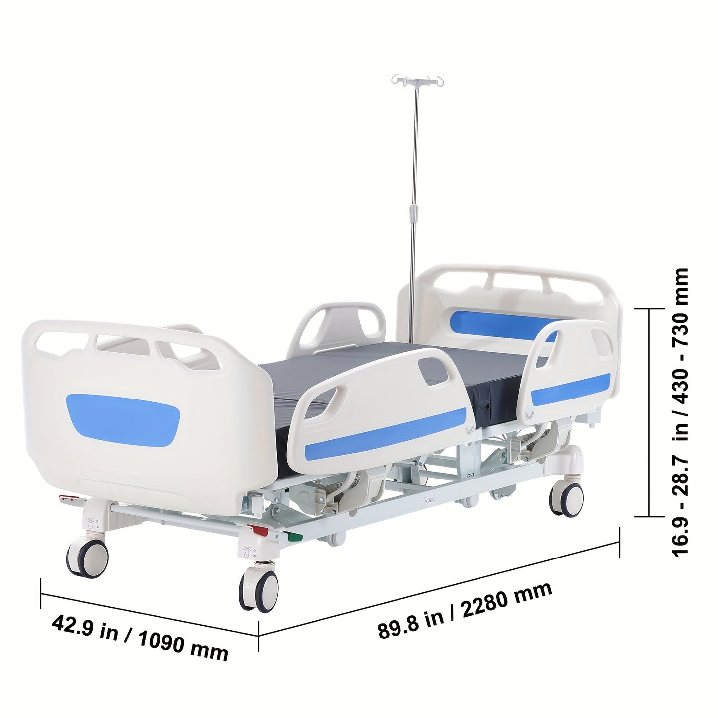Happybuy Premium 5-Function Full Electric Hospital Bed, ICU Electric Bed With Trendelenburg & Reverse Trendelenburg, 5-Inch Locking Casters & IV Pole, 550LBS Capacity For Home & Hospital Use
