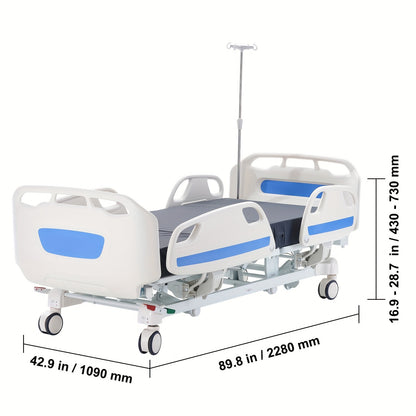 Happybuy Premium 5-Function Full Electric Hospital Bed, ICU Electric Bed With Trendelenburg & Reverse Trendelenburg, 5-Inch Locking Casters & IV Pole, 550LBS Capacity For Home & Hospital Use