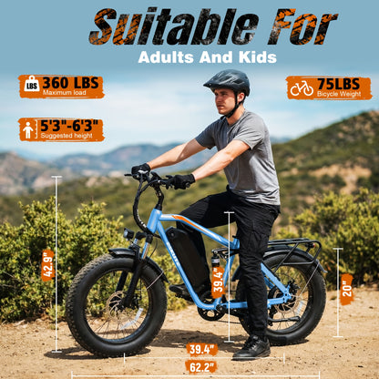 ESKUTE M300F Electric Bike for Adults 80Miles, 20.8ah Long Range And Removable Battery, 20x4 Tire Electric Mountain Bike for Men Women