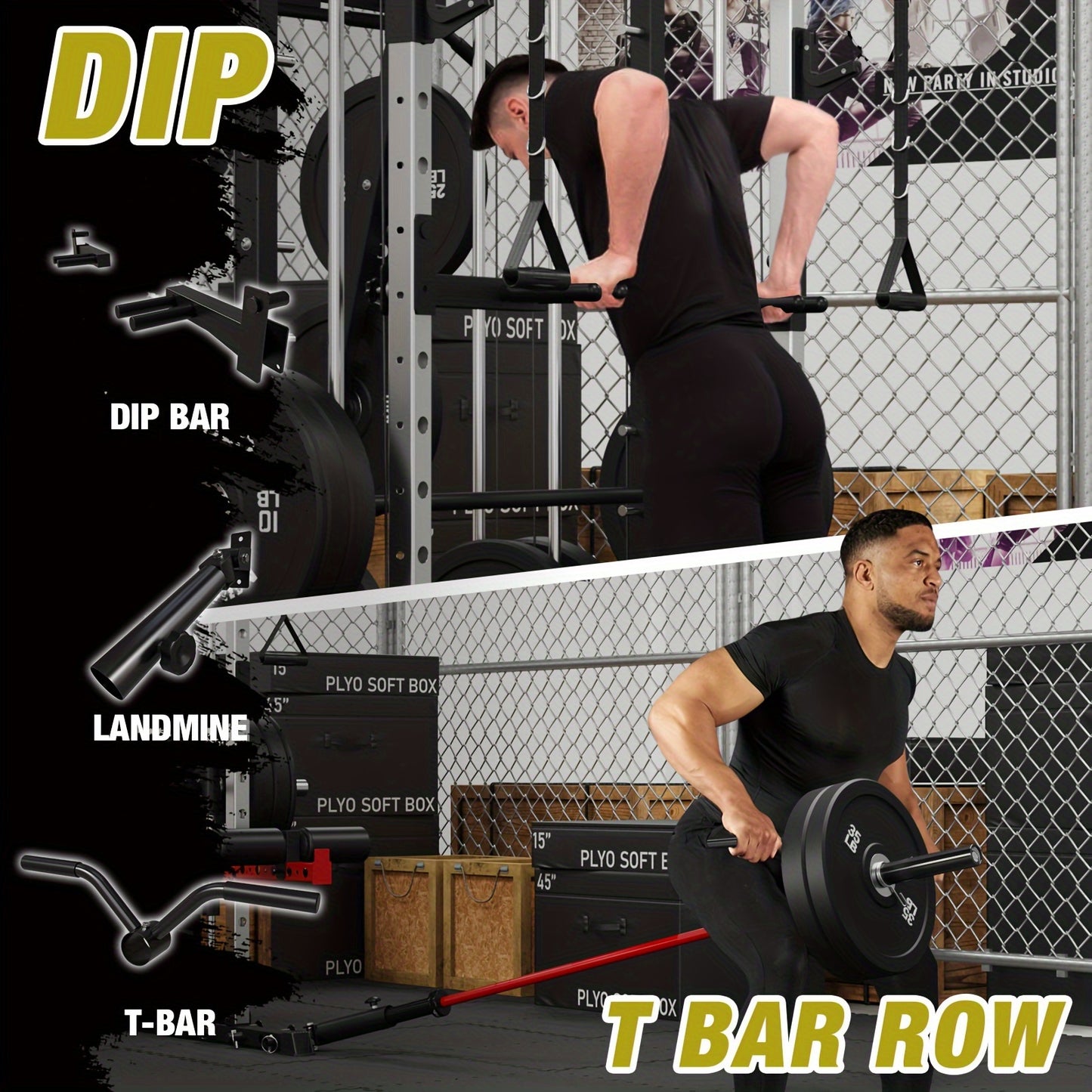 ALL-IN-ONE 2200lbs Smith Machine Home Gym, Squat Rack with LAT-Pull Down System & Cable Crossover Machine, Training Equipment with Weight Bar, 360° Landmine, Barbell Holders And Other Attachments, Total Body Strength Training Cage