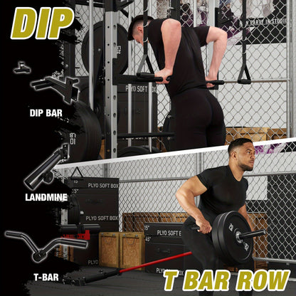 ALL-IN-ONE 2200lbs Smith Machine Home Gym, Squat Rack with LAT-Pull Down System & Cable Crossover Machine, Training Equipment with Weight Bar, 360° Landmine, Barbell Holders And Other Attachments, Total Body Strength Training Cage