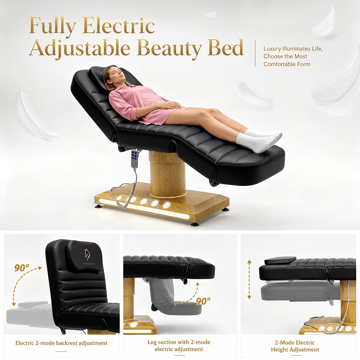 Full Electrical Massage Table, 3 Motors Facial Chair With Remote And Foot Controller, Tattoo Chair For Esthetician With Pillow, Beauty Bed With Removable Headrest For Spa, Salon, Waxing